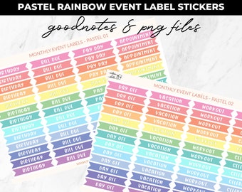 Digital Planner Stickers - Pastel Rainbow Event Labels - Goodnotes and Printable Files, Transparent PNGs - Goodnotes, A5 Planners