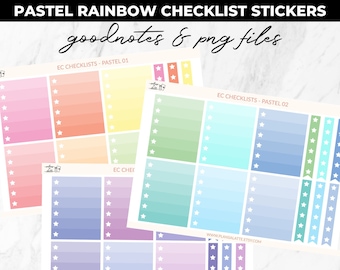 Digital Planner Stickers - Pastel Rainbow Checklists - Goodnotes and Printable Files, Transparent PNGs - Goodnotes, A5 planners