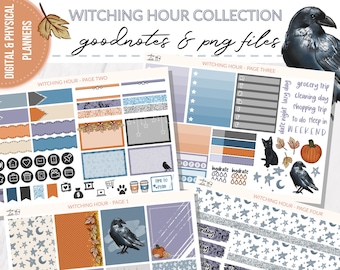 Digital Witching Hour Weekly Sticker Kit for Bullet Journal Planner -  Watercolor Halloween Hand drawn, Goodnotes Notability PNGs iPad