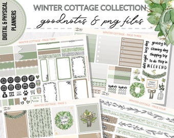 Winter Digital Planner Stickers - for digital bullet journal, watercolor wreath, farmhouse christmas, Goodnotes and PNGs for Noteshelf, xodo