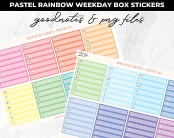 Digital Planner Stickers - Pastel Rainbow Weekday Boxes - Goodnotes and Printable Files, Transparent PNGs - Goodnotes, Vertical Planners