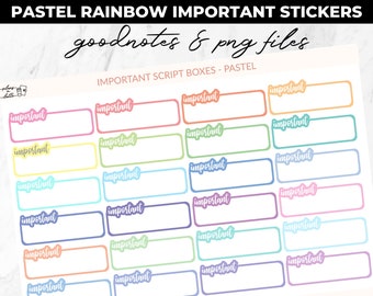 Digital Planner Stickers - Pastel Rainbow Important Boxes - Goodnotes and Printable Files, Transparent PNGs - Goodnotes, A5 Planners