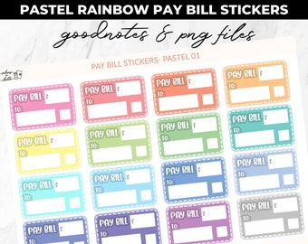 Digital Planner Stickers - Pastel Rainbow Pay Bill - Goodnotes and Printable Files, Transparent PNGs - Goodnotes, A5 Planners