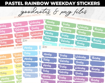 Digital Planner Stickers - Pastel Rainbow Weekday Labels - Goodnotes and Printable Files, Transparent PNGs - Goodnotes, A5 planners