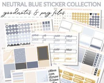 Digital Planner Stickers - Neutral Blue Kit - Goodnotes and Printable Files, Transparent PNGs - Goodnotes, A5 planners