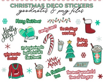 Digital Planner Stickers - Winter Christmas Deco Stickers - Goodnotes and print and cut - Transparent PNGs - holiday, tree, stocking, Xmas