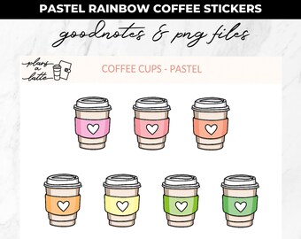 Digital Planner Stickers - Pastel Rainbow Cute Coffee - Goodnotes and Printable Files, Transparent PNGs - Goodnotes, Vertical Planners