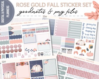 Digital Fall Weekly Sticker Kit for Bullet Journal Planner -  Watercolor Autumn Pumpkins Flowers Hand drawn, Goodnotes Notability PNGs iPad