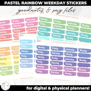 Digital Planner Stickers Pastel Rainbow Weekday Labels Goodnotes and Printable Files, Transparent PNGs Goodnotes, A5 planners image 1