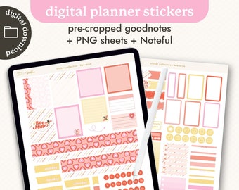 Valentine Digital Planner Stickers - Bee Mine - Pre-Cropped Goodnotes, Noteful, Transparent PNGs - Pink and Yellow Cute Digital Sticker Pack