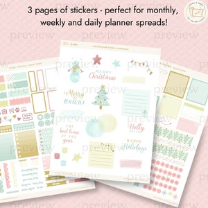 Pastel Winter Digital Planner Sticker Kit Pre-Cropped Goodnotes, Transparent PNGs Pink Watercolor Christmas Digital Stickers image 2