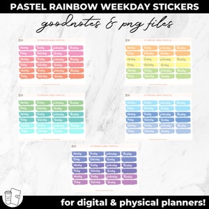 Digital Planner Stickers Pastel Rainbow Weekday Labels Goodnotes and Printable Files, Transparent PNGs Goodnotes, A5 planners image 2