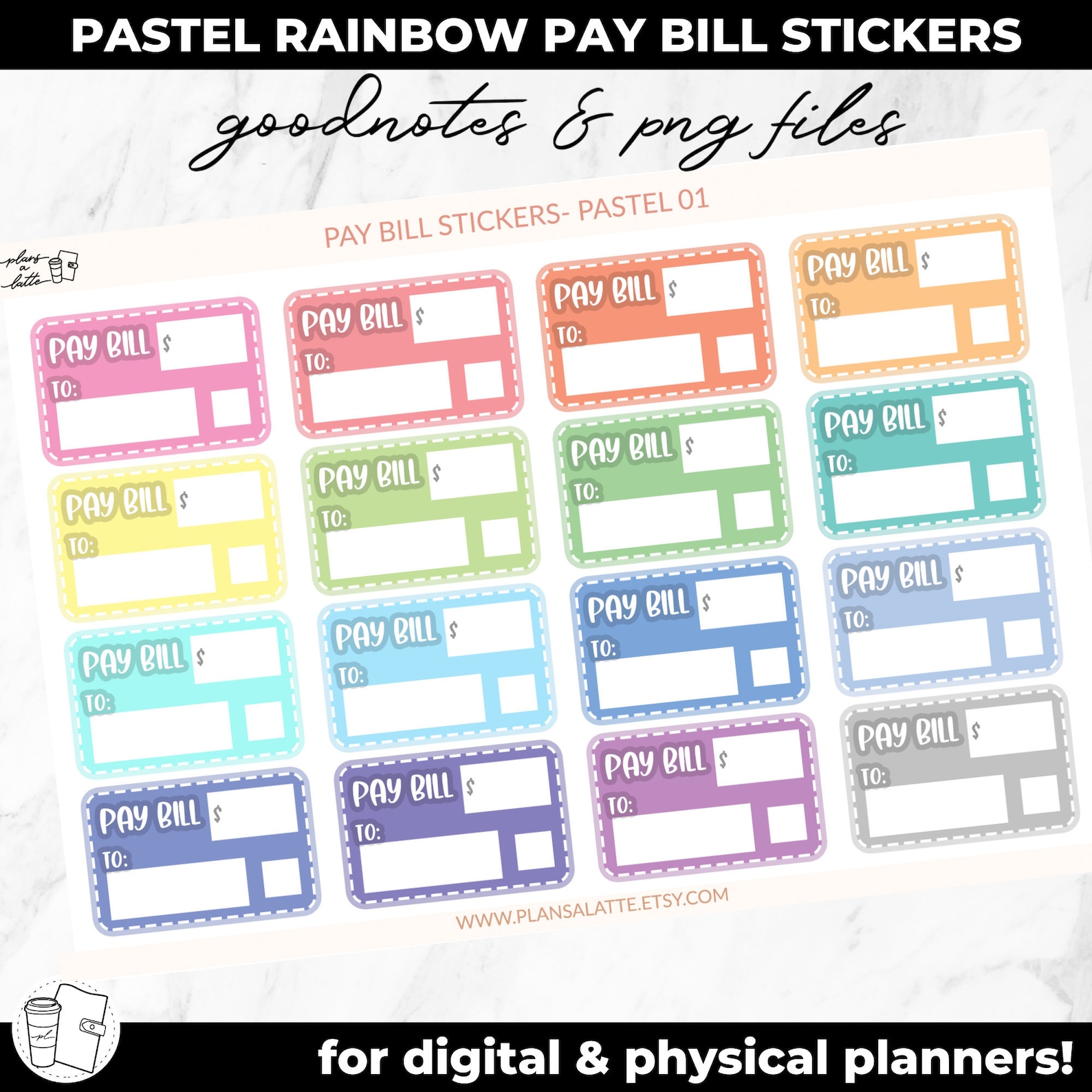 Digital Planner Stickers Pastel Rainbow Pay Bill Goodnotes Etsy