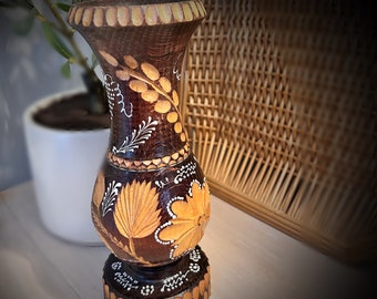 Beautiful hand Carved decorative wood vintage vase, eclectic, boho, one of a kind, mom gift!!