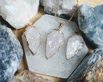 Rose Quartz Arrow Head ~25-30 mm Arrowhead Pendant Charm 1 inch 1-10 pcs 24k Gold Electroplated wholesale ap10.5 gdc solo ah