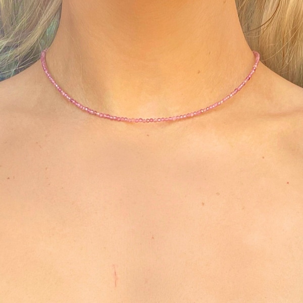 Pink tourmaline choker necklace minimalist crystal healing jewellery natural stone gift for her jewelry for women