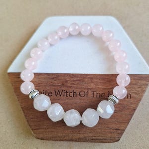 Rose Quartz and Moonstone Bracelet – Crystal Healing Natural Stone Jewellery – Self Love & Calming Gemstone
