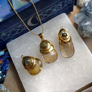 Golden Rutilated quartz and labradorite necklace gift for her jewellery for men witchy jewelry for women image 1