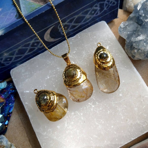 Golden Rutilated quartz and labradorite necklace gift for her jewellery for men witchy jewelry for women