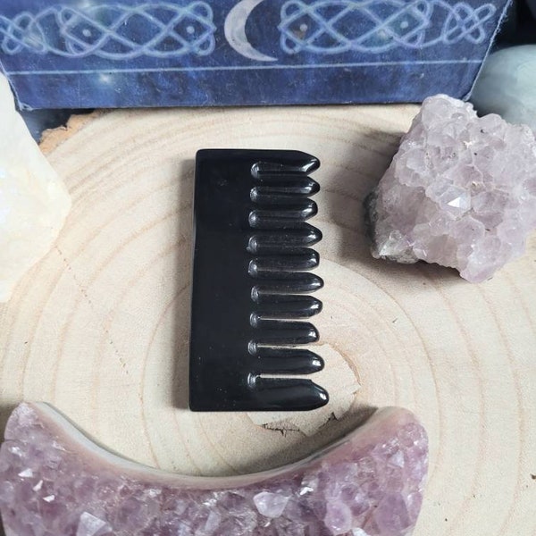 Black Obsidian Gua Sha Hair Comb Crown Chakra Scalp Massage Tool Natural Stone Carved Crystal