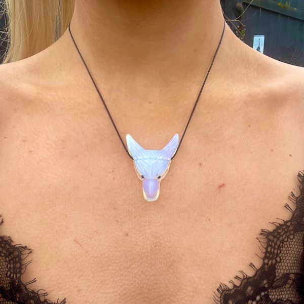 Opalite wolf choker crystal healing necklace carved stone pendant