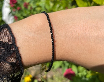 Black tourmaline adjustable bracelet minimalist natural stone crystal healing protection stone
