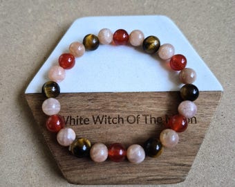 Sacral Chakra Gemstone Bracelet: Carnelian, Sunstone, Tigers Eye, Moonstone