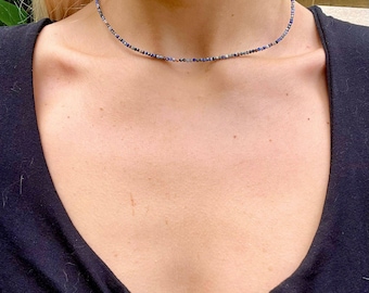 Sodalite choker necklace minimalist crystal healing natural stone