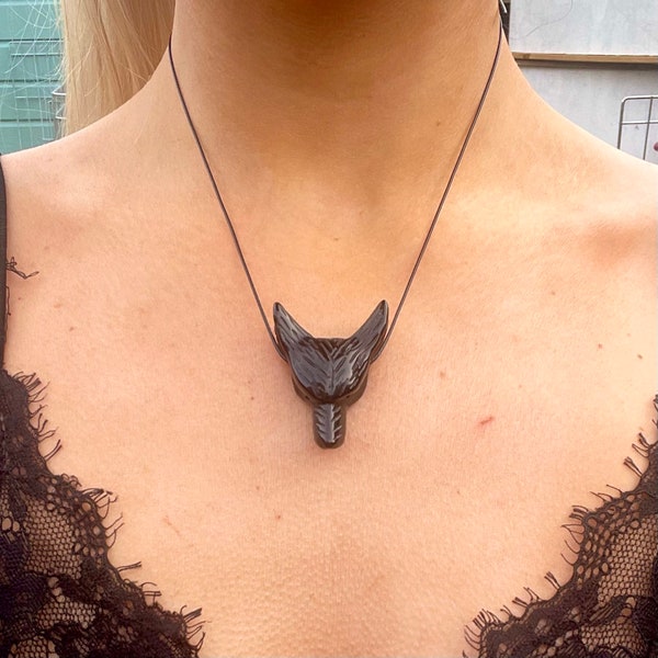 Black Obsidian wolf necklace choker crystal healing protection jewelry natural stone