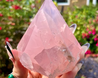 Rose Quartz Tower Half Polished Point raw crystal healing home decoration witchy ornament energy generator gift for her