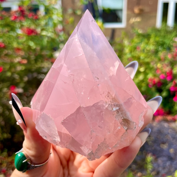 Rose Quartz Tower Half Polished Point raw crystal healing home decoration witchy ornament energy generator gift for her