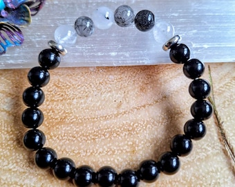 Black Tourmaline & Tourmalinated Quartz Bracelet: Healing Crystal Jewellery