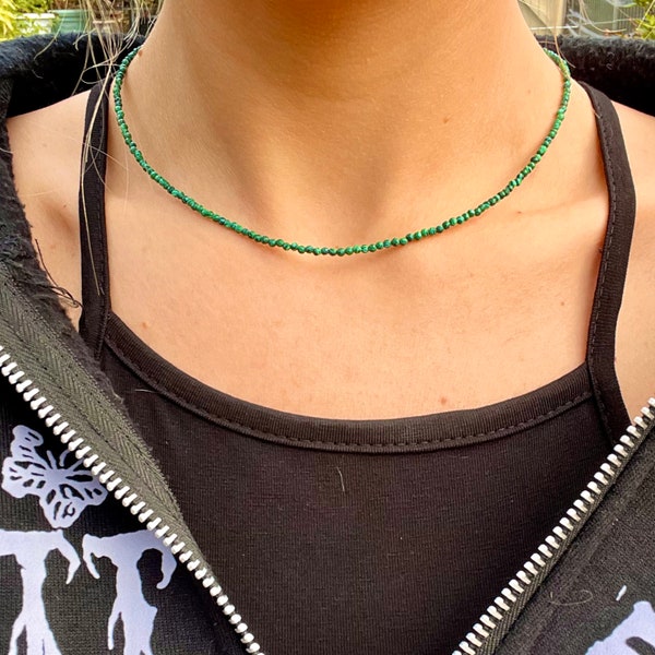 Malachite choker necklace minimalist crystal healing natural stone