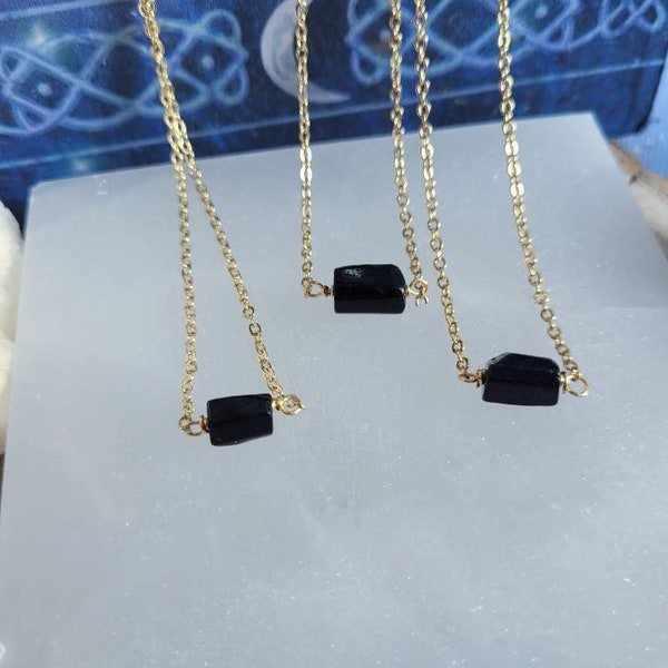 Black Obsidian necklace minimalist Crystal Pendant - Courage, Strength, Protection, Grief, Truth