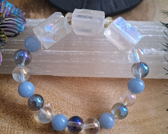 Raw Angel Aura Quartz Bracelet: Angelite Crystal Healing Jewellery