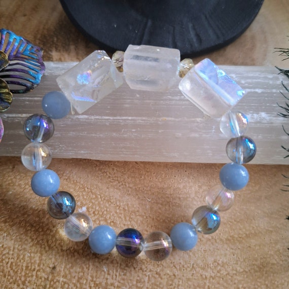 Natrural Angel Aura Quartz Stone Beads Healing Energy Stretch Bracelet 8mm  | Airtight Solutions