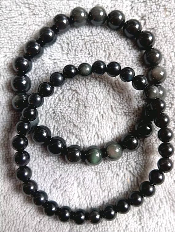 black obsidian crystal healing 6mm 8mm or 10mm bead bracelet