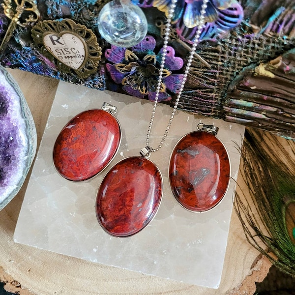 Red Jasper necklace red jasper large pendant crystal healing gift for her gift for him root chakra healing necklace