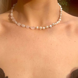 Rose quartz and Pearl choker pearl necklace pink choker natural crystal healing jewellery genuine crystals