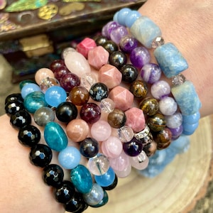 Custom Made Bracelet  crystal healing natural stone Amethyst, Rose Quartz, Black Tourmaline and more