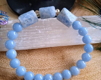 Celestite & Angelite Bracelet: Raw Crystal Healing Stone, Spiritual Gift