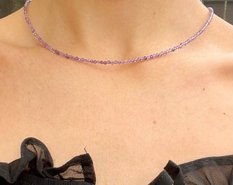 Amethyst choker necklace minimalist crystal healing natural stone