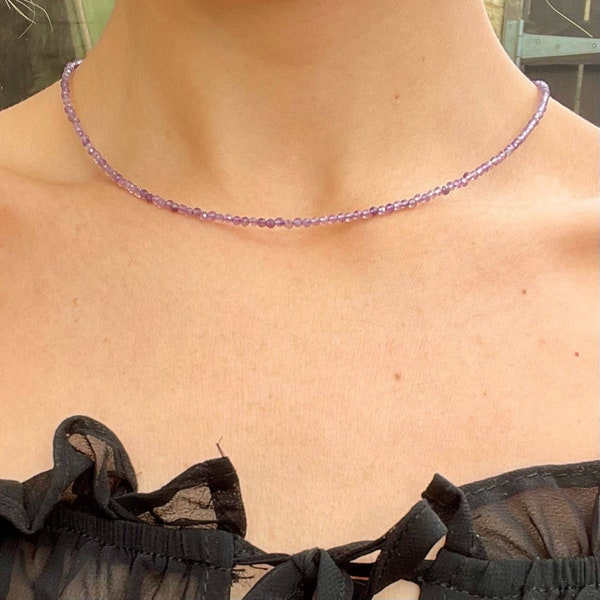 Amethyst choker necklace minimalist crystal healing natural stone