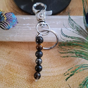 Protection Crystal Key Ring: Black Tourmaline, Tigers Eye, Obsidian