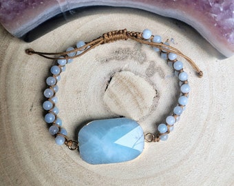 Aquamarine bracelet adjustable crystal healing natural stone
