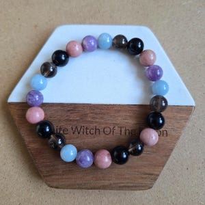 Grief & Loss Crystal Bracelet: Lepidolite, Smoky Quartz, Rhodochrosite