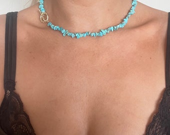 Collier ras de cou à copeaux Turquoise Howlite, bijoux minimalistes de guérison en cristal, bijoux en cristal authentiques