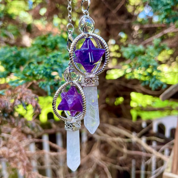 Dream Amethyst Star Clear Quartz Point Pendulum dowsing - Master Healer, Psychic Abilities, Protection, Clarity