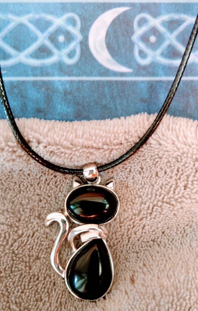 Black onyx cat necklace crystal healing spiritual support Etsy
