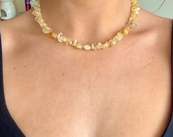 Citrine chip choker necklace minimalist crystal healing jewellery genuine crystal jewelry